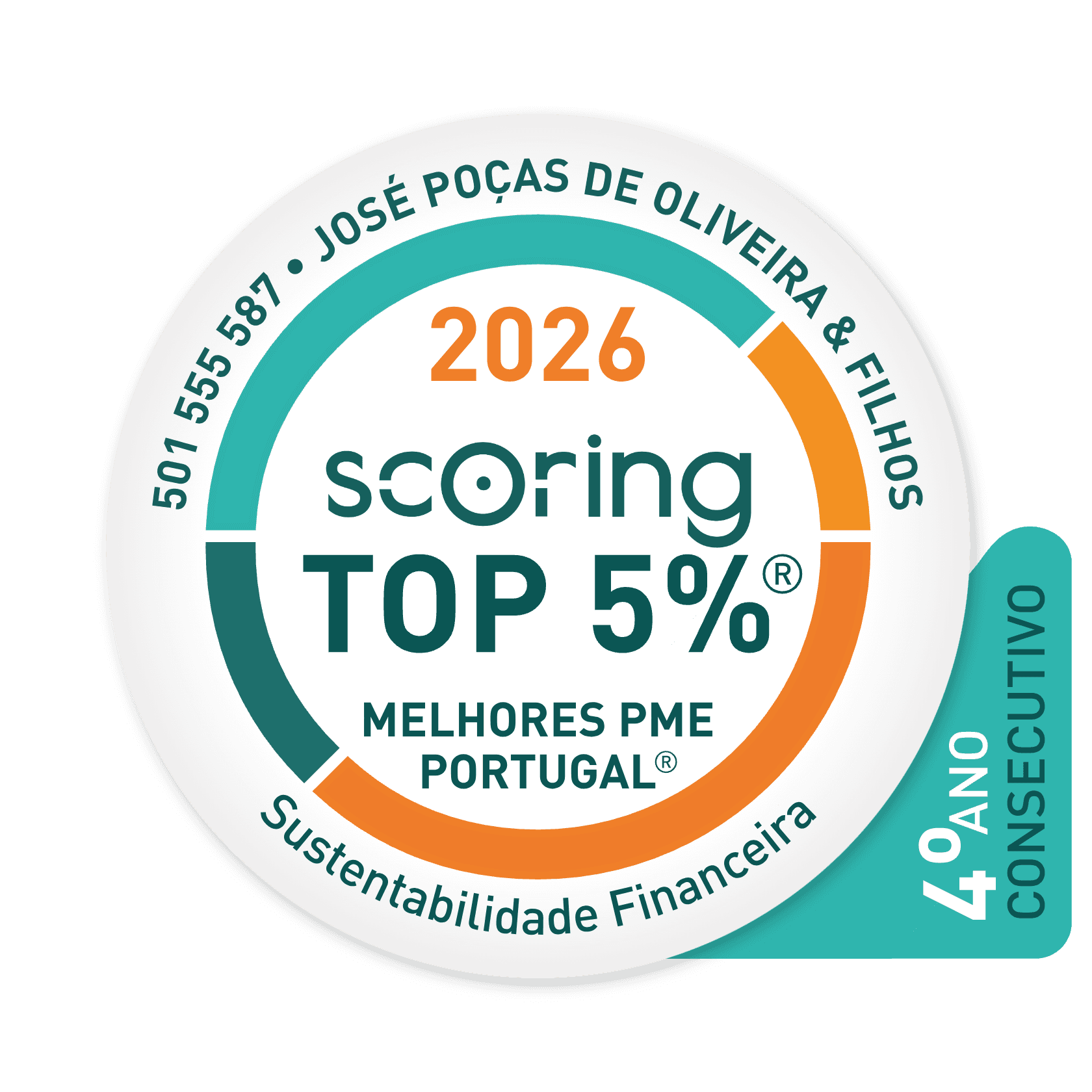 Selo TOP 5% 2026 — JOSÉ POÇAS DE OLIVEIRA & FILHOS, LDA