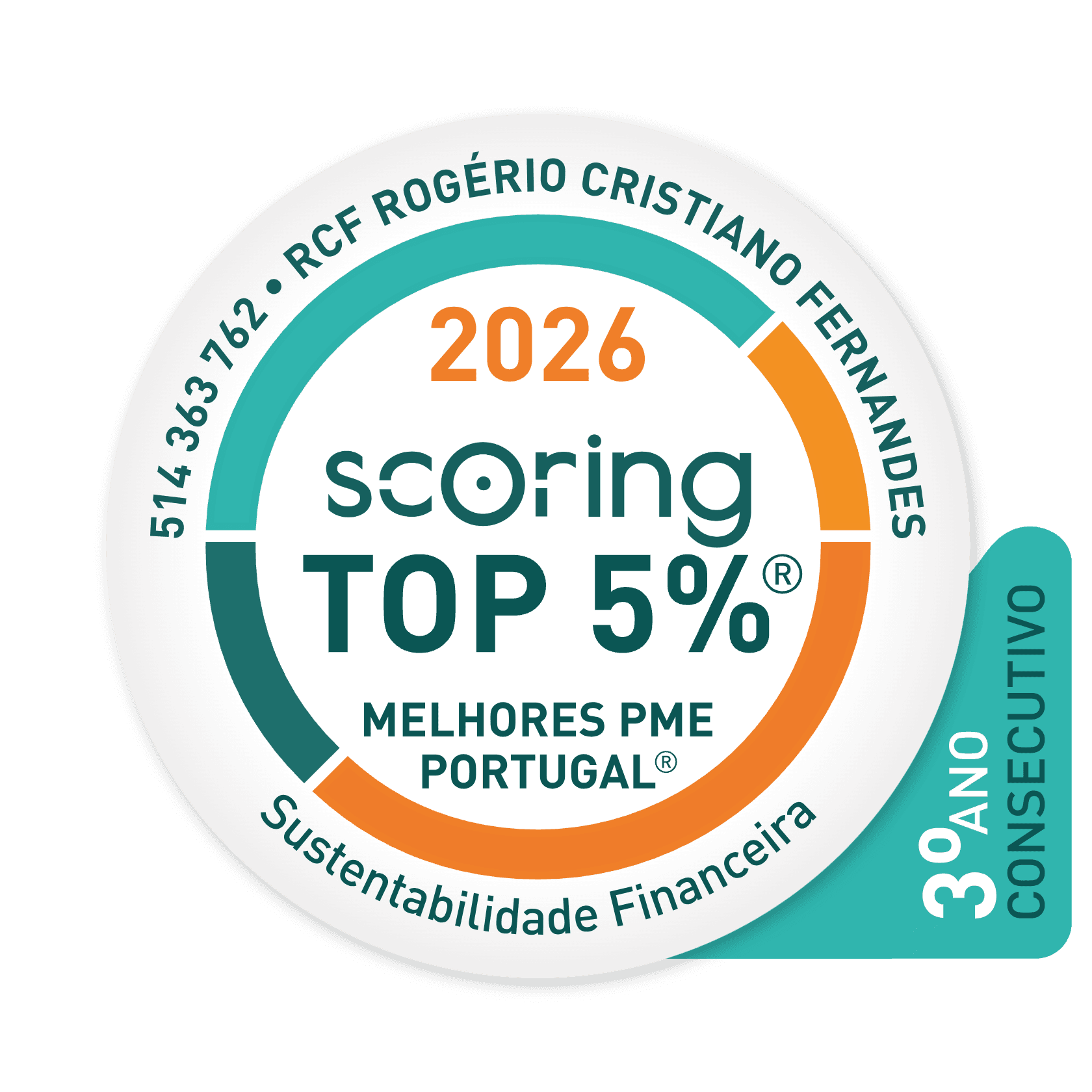 Selo TOP 5% 2026 — RCF ROGÉRIO CRISTIANO FERNANDES - ENGENHARIA, UNIPESSOAL, LDA