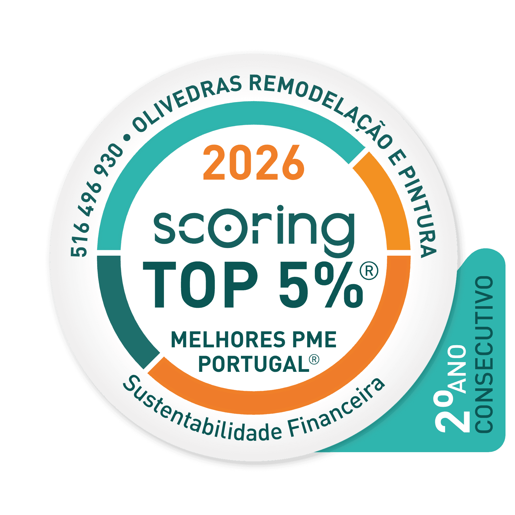 Selo TOP 5% 2026 — OLIVEDRAS REMODELAÇÃO E PINTURA, UNIPESSOAL, LDA