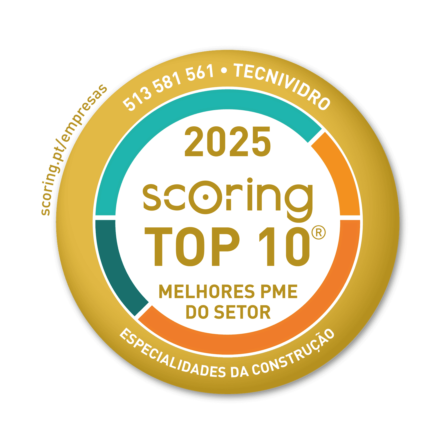 Selo TOP 10 Setor 2025 — TECNIVIDRO, LDA